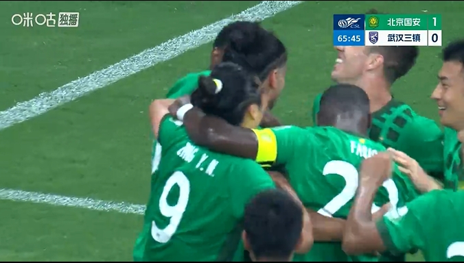 拉莫斯第66分钟角球头槌破门，国安1-0领先三镇